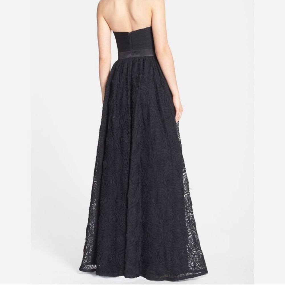 Adrianna Papell Strapless Soutache Black Rosette Tulle Gown - Picture 3 of 8